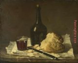 Still Life with Bottle, Glass And Loaf by Jean Baptiste Simeon Chardin